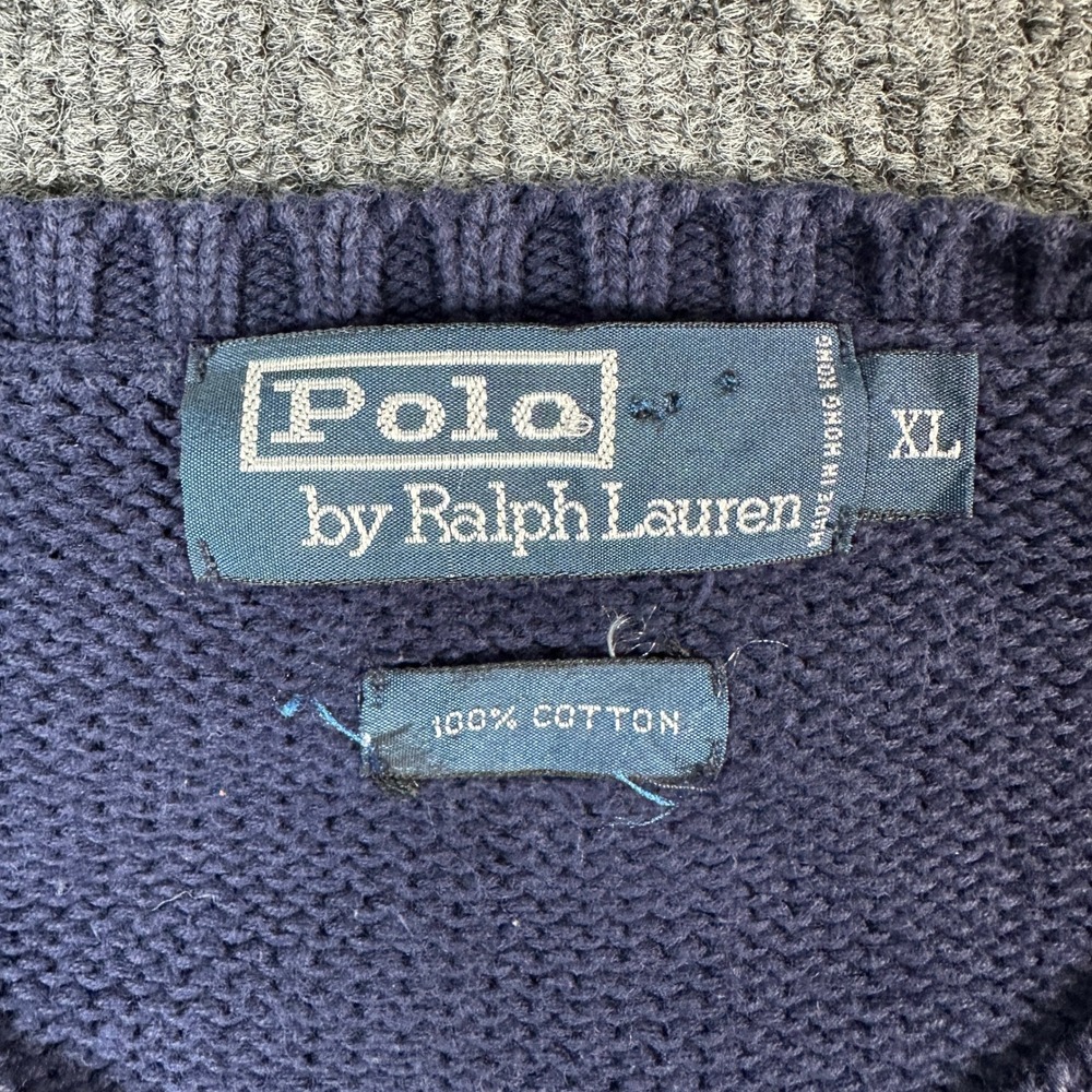 VTG Polo Ralph Lauren Men's Size XL Navy Blue Cotton V-Neck Sweater Vest Pony - Picture 2 of 8